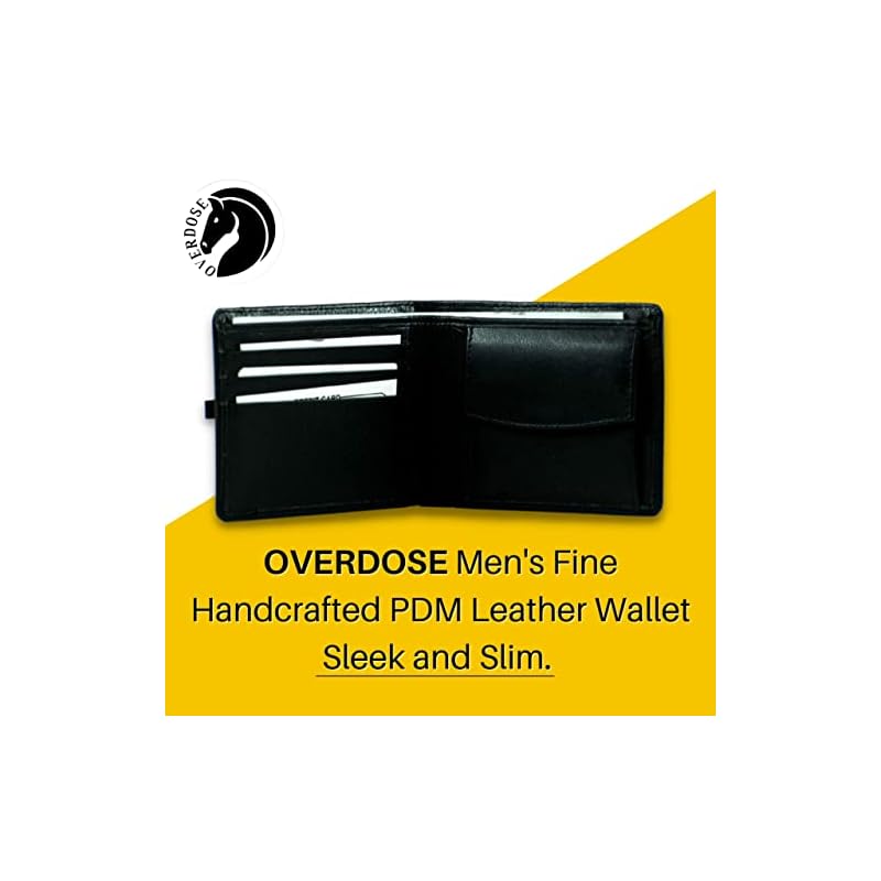OVERDOSE Men's Bifold Black Leather Wallet, Flip Wallet, Ultra Slim Wallet, I'D Window Card Holder, pocket chain wallet, Wallet Fine PDM Leather wallet - Image 4