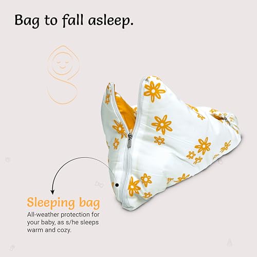 Image of 3-in-1 Baby Bed & Sleeping Bag for Newborn | Portable Cotton Baby Bedding Set | Unisex Carry Nest & Baby Holder for New Born | Soft & Lightweight Infant Sleep Bag (Yellow Flower)