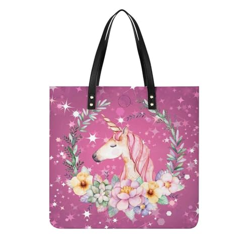 Sac shopping licorne fleur pour femme grand tote bag de voyage 39x39cm
