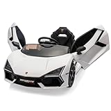 Hetoy 12V Kids Ride On Car, Licensed Lamborghini Revuelto Electric Car for Kids Over 37 Months, Battery Powered Sports Car Toy with Remote Control, Bluetooth, Headlight, Music, White