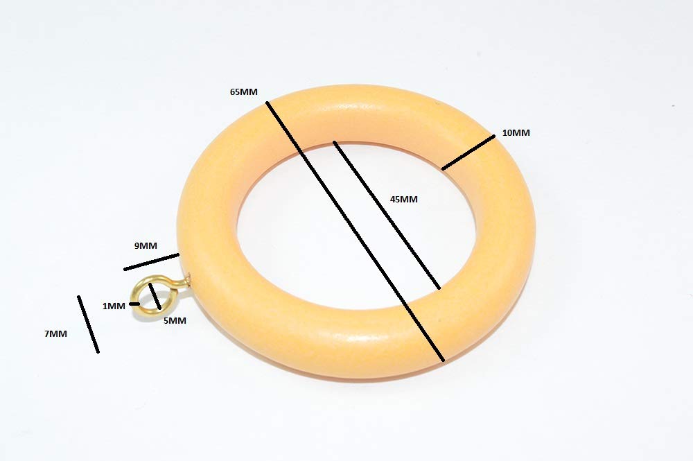 30 x Light Brown Wooden Curtain Drape Rail Rod Rings + Screw Eye ID 40mm