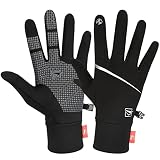 Cevapro Fahrradhandschuhe Warme Winterhandschuhe Wasserabweisende Touchscreen Handschuhe Winddichte Laufhandschuhe rutschfeste Sporthandschuhe für Herren Damen zum Laufen Radfahren (Schwarz, L)