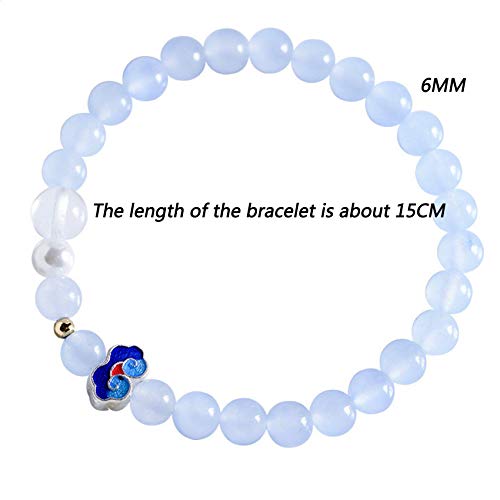 Bracelet Agate Blanche et Calcédoine Bleue Feng Shui Ruyi