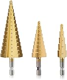 ✔Contenido del paquete: 3 brocas escalonadas HSS de 4 a 12 mm, 4 a 20 mm, 4 a 32 mm.