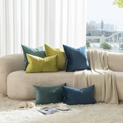 Image of JUSPURBET 24x24 Decorative Velvet Throw Pillow Covers Set of 2,Prussian | Modern Soft Cushion Covers Cases with Invisible Zipper for Couch Sofa Bed Living Room Bedroom Home Decor