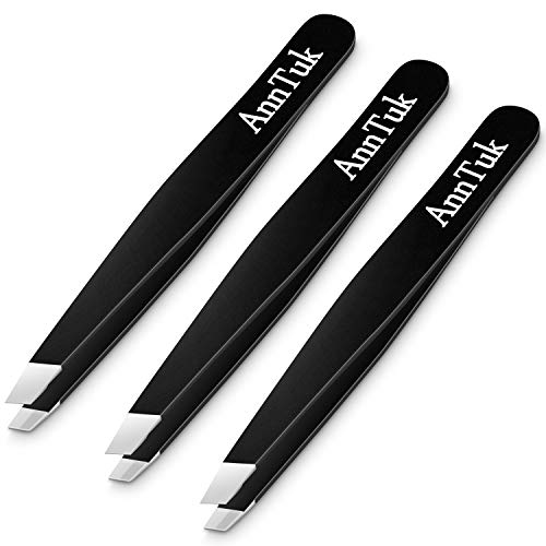 Tweezers Set, Anntuk Premium Stainless Steel Slant Flat Point Angle Tips Precision Tweezers Set
