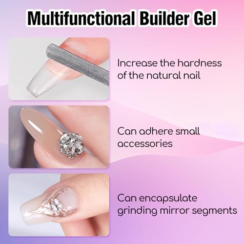 ADHERE Gel de reforço para unhas, lâmpada de unha LED curada, gel de extensão com strass, cola de un