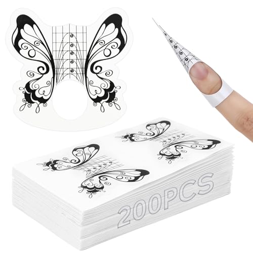 200 Stück Nagelverlängerung Schablone Schwarz Butterfly Nagelschablonen Selbstklebende Nagel Schablone Nagelschablonen Verlängerung für DIY Maniküre Gel-Nägel