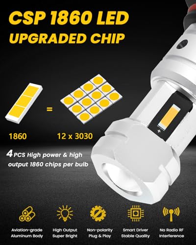 Image of PHINLION 9006 Yellow Fog Light Bulbs 3800 Lumens Super Bright HB4 9006LL LED Bulb Replacement for Car Truck SUV Fog Lights or DRL Lamps, 3000K Golden Yellow, Pack of 2