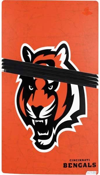 Skinit Decal Gaming Skin Compatible with PS5 Pro Console - Officially Licensed NFL Cincinnati Bengals - Alternate Distressed Design