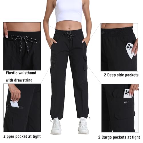 Image of Women's Joggers with Pockets, Hiking Cargo Water Resistant Lightweight Pants for Women Workout Athletic Travel Camping