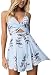 Angashion Women's Sexy V Neck Printed Spaghetti Strap Beach Romper Shorts Jumpsuit ,Light Blue,Small