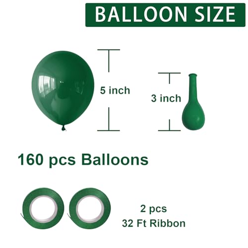 Image of Green Balloons Green Birthday Decorations 160 Pack 5 inch Round Party Balloons for Dark Green Themed Wedding Graduation Anniversary Christmas Birthday Party St Patricks Day Backdrop Decorations