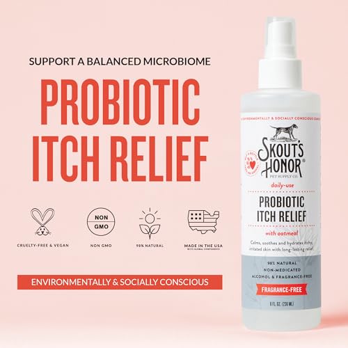 Image of SKOUT'S HONOR Probiotic Itch Relief Spray for Dogs, 8 oz | Natural, Vegan, Non-Medicated Microbiome-Friendly Formula for Long-Lasting Relief, with Soothing Aloe and Avocado Oil