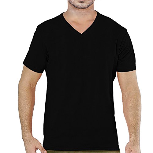 Image of Pooplu Men's Regular Fit Plain 100% Cotton V Neck Half Sleeves Multicolour Pootlu T Shirt. Stylish, Trendy, Casual Plain Tshirts