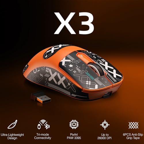 Image of ATTACK SHARK X3 Lightweight Wireless Gaming Mouse with Non-Slip Mouse Grip Tape, Adhesive Design, Elastic Side Grips, Stickers, Sweatproof Pads /Anti Sweat Paste
