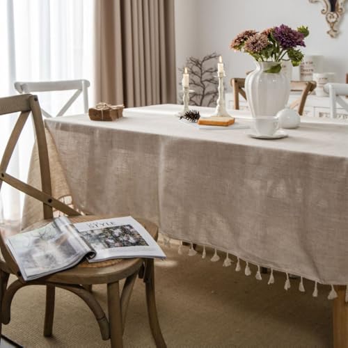 Nappe rectangulaire en lin pompons 150x200 cm chic - 3