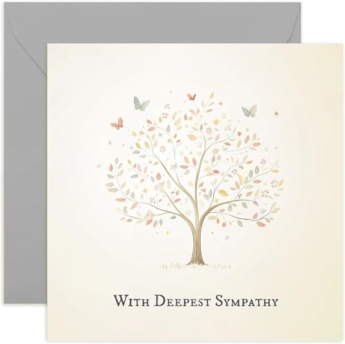 Tarjetas de condolencias pensando en ti, con diseño de árbol de condolencias más profundas y mariposas, regalos sentimentales para amigos y familiares