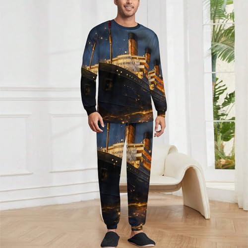 Titanic Cruise Ship Voyage Men's Pajama Set Long Sleeve Sleepwear Pjs Soft Crewneck Shirts And Bottoms2