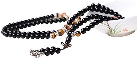 Miniatura 9 de Pulsera de piedras preciosas de cristal de ojo de tigre meditación budista tibetana 108 cuentas de oración obsidiana aleación Rienar-129