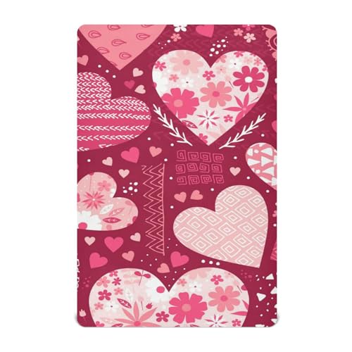 Moudou Valentine's Day Love Heart Playard Sheet for Boy Girls, Soft Breathable Fitted Toddler Sheet for Standard Playard Bed Mattress, 39 x 27 x 5 Inch