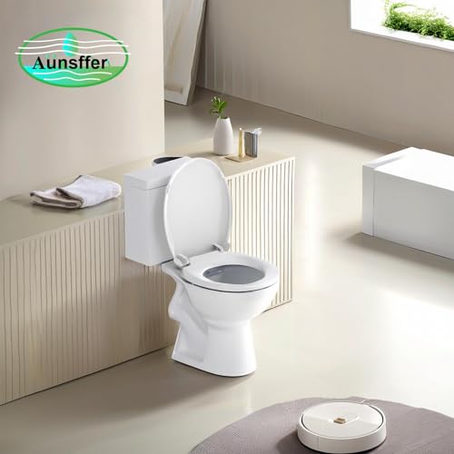 Image of Aunsffer Round Toilet Seat with Quick Release + Soft Close, Easy Clean No Slam, PP Material Safe and White, 16.5 x 14.1 inches