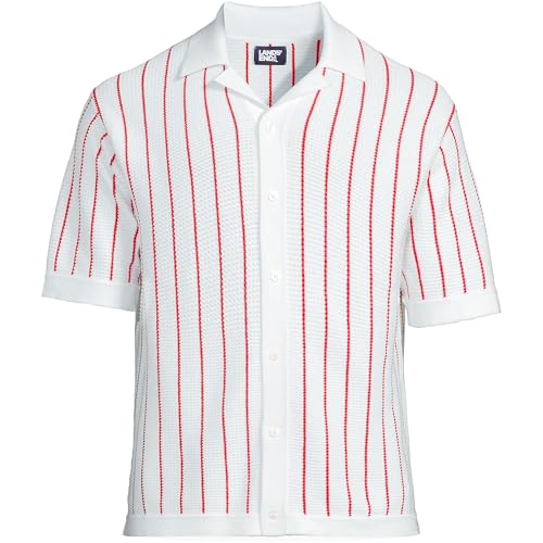 Lands' End Men's Short Sleeve Racked Button Down Sweater Polo3