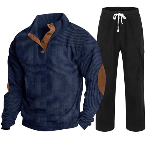vejtmcc Chándal para hombre con capucha y pantalones de chándal holgados | Pantalones largos de entrenamiento para el tiempo libre | Sudadera con capucha, azul oscuro, M