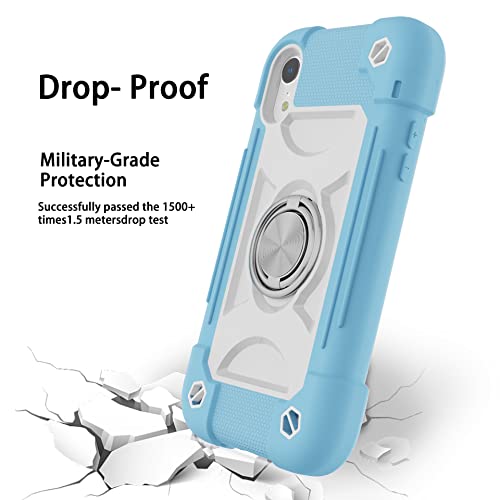 Image of MARKILL Compatible with iPhone with Built-in 360Rotating Ring Stand, Military Grade Drop Protection Full Body Rugged Heavy Duty Case Durable Cover (Ice Blue, iPhone XR 6.1 inch)