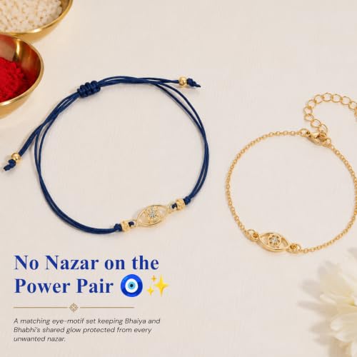 Image of Salty Rakhi for Brother & Bhaiya Bhabhi | Wrist Band Gift Pack for Sister, Bro, Bhaiya and Bhabhi | Bracelet for Men, Women | Fancy Jewellery Combo Gifts | Gift for Rakshabandhan | Traditional Rakhi Gift