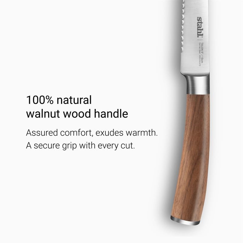 Image of Stahl 5 Inches / 13 cm Talon Stainless Steel Tomato Steak Knife with Walnut Wood Handle, for Chefs Kitchen Restaurant