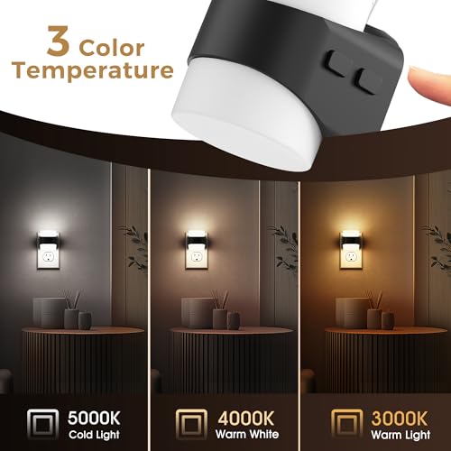 Image of L LOHAS LED Night Lights Plug into Wall with 3CCT Adjustable (3000K /4000K /5000K), 3 Level Dimmable Night Light, 1W Low Power Nightlight with Auto On /Off Sensor, 2 Pack
