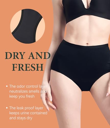 Image of Urinary Incontinence Postpartum Underwear for Women Washable Leak Proof Odor Control 56ml Absorbency Brief 1 Pack (Black, 4XL)