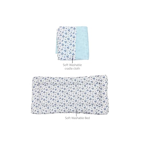 Image of Cotton New Born Baby Swing Cradle (Jhula) | Bismark Cradle with Mosquito Net | Weight Capacity Up to 20Kg | Age from 0-12 Months | Cradle Set (Blue Emily)