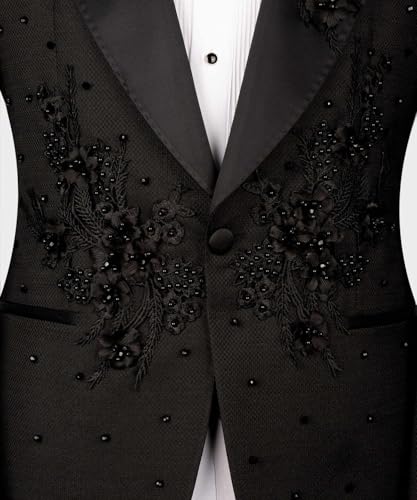 Men's Small Waffle Black Diamonds Jacquard Blazer One Button Suit Jacket for Wedding/Formal/Party Coat3