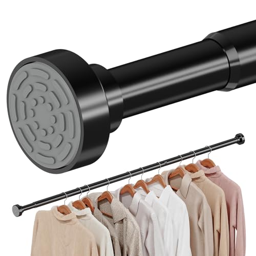 Supforce No Drilling Closet Rods for Hanging Clothes, Non Slip Tension Rod with Heavy Duty Clothes Hanging Rod, 17-69 Inches Adjustable Spring Closet Rod for Closet Wardrobe Bathroom Laundry RV, Black