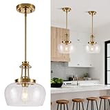 Modern Pendant Lights Kitchen Island, Brushed Gold Pendant Light Fixtures with 10' Clear Glass Shade, Industrial Hanging Pendant Lights Fixture for Kitchen Island Dining Room Bedroom Foyer Entryway