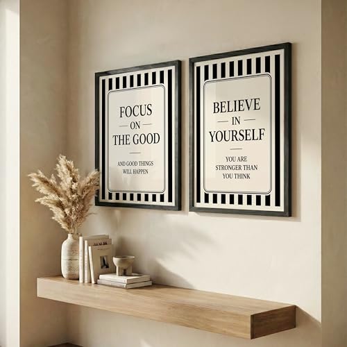 Image of NoWorries Motivational Wall Art Framed Set of 2 | Inspirational Quotes Prints with Frames | Black & White Positive Affirmation Artwork Paintings Decor for Office, Bedroom & Living Room (Art-20, 10x13inch)