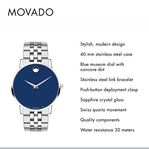 Image of Movado Museum Classic Analog Blue Dial Men's Watch-607212