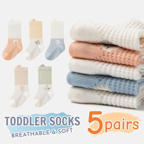 5 Pairs Toddler Baby Girl Boy Infant Socks, Summer Cute Soft Cotton Thin Mesh Crew Socks, 0~5T2