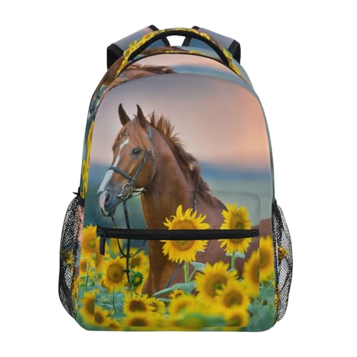 Horse Sunflowers Backpacks For Kids School Backpack Shoulder Bag Bookbag Big For Boys Girls Student Elementary - Main Image