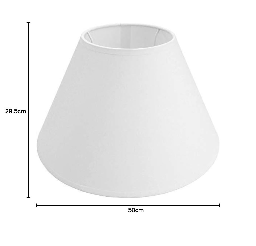 Tisch-Lampenschirm Untenhaltung E27, Du=50cm Do=27cm H=28cm, Cotton-Chintz Weiß 1.Foto=unbeleuchtet/2.Foto beleuchtet 2700K