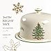 Spode Christmas Tree 2 Piece Serving Platter with Dome Set - Ceramic Holiday Serving Tray for Cakes, Desserts, Side Dishes - Microwave, Oven, Dishwasher Safe Christmas Serveware