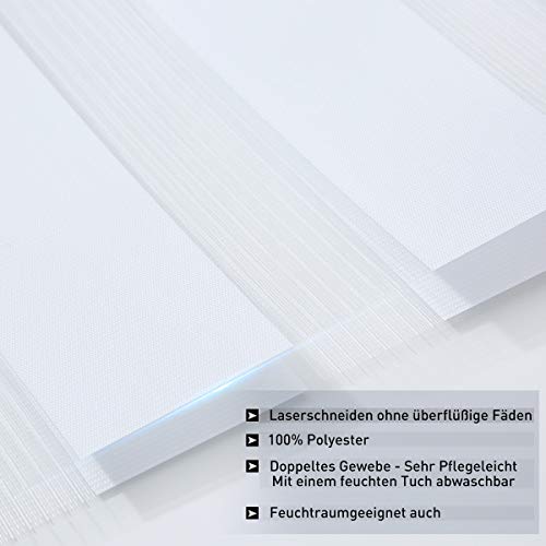 Zarnan Doppelrollo Klemmfix ohne Bohren Weiß 100x230cm(Stoffbreite 96cm) Duo Rollo Blickdicht Zebrarollo Rollos für Fenster ohne Bohren für… – Ansicht 4