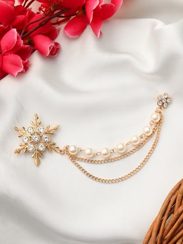 Panjatan Men's Eye Catching Stone Studded Snow Flake With Three Chain Pin Brooch (Image - 2)