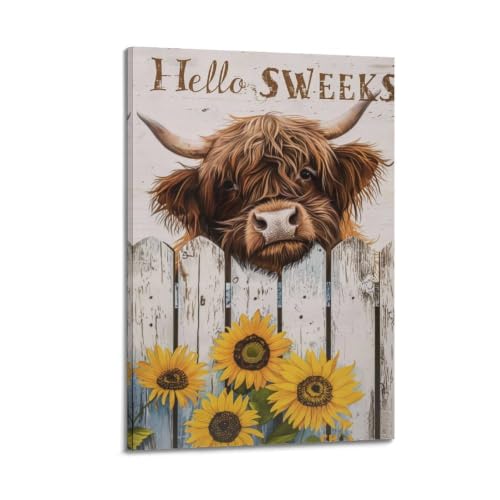 Toile vache Highland Sweet Cheeks pour habiller un mur vide de salon 30x45