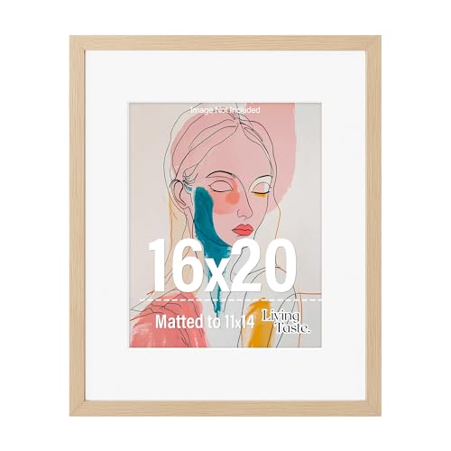 LIVINGTASTE 16x20 Frame Matted to 11x14 Natural Solid Wood Veneer 16 x 20 Picture Frame with Shatterproof Plexiglass 16x20 Frames Wooden 20x16 Picture Frames for Wall Gallery Home Decor 1 Pack
