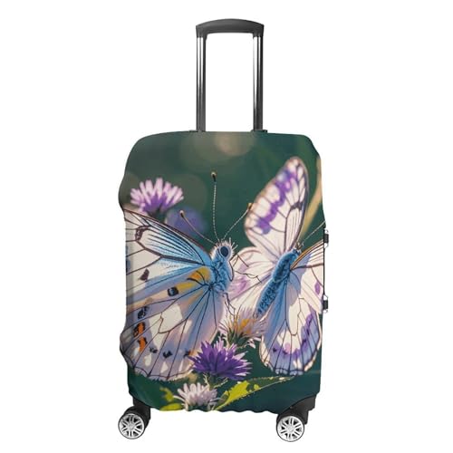 White Purple Butterflies Luggage Cover Elastic Suitcase Protector Case Anti-Scratch Washable Baggage Covers Protector For Traveling, Aircraft Consignment XL