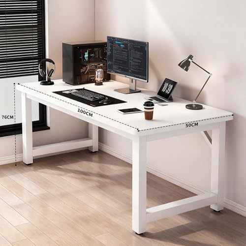 HDHNBA パソコンデスク オフイスデスク デスク 100cm*50cm 勉強机 木製 机 ゲーミングデスク コンピュータデスク 化粧台 作業机 仕事用 組立簡単 ホワイト [2]