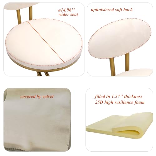 Set de 2 Butacos de Barra Modernos Altura de Mostrador, Color Dorado y Blanco Crema | Tapizados en Terciopelo, con Respaldo y Sin Brazos, para Hogar, Pub, Cocina, Isla y Bistro miniatura 5
